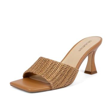 Imagem de Modatope Sandálias femininas de salto aberto, bico quadrado, salto grosso, sem cadarço, sandálias femininas, Marrom trançado, 37