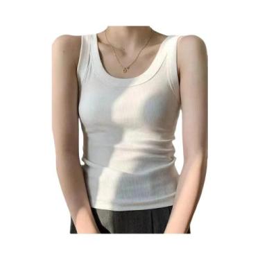 Imagem de Camiseta De Malha Feminina Com Decote Quadrado E Alças Largas Em Cor S