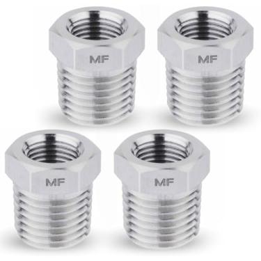 Imagem de MAACFLOW Bucha sextavada redutora de adaptador NPT macho de 1/10.2 cm fêmea NPT de aço inoxidável MAACFLOW (rosca OD 1,7 cm - ID 1,1 cm) (pacote com 4)