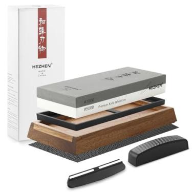 Imagem de HEZHEN Pedra de amolar de corindo branca extragrande dupla face, grão de pedra de amolar 1000/5000 pedra d'água - Afiador de facas de 20 x 7,9 x 3 cm - Base de madeira de acácia antiderrapante, pedra