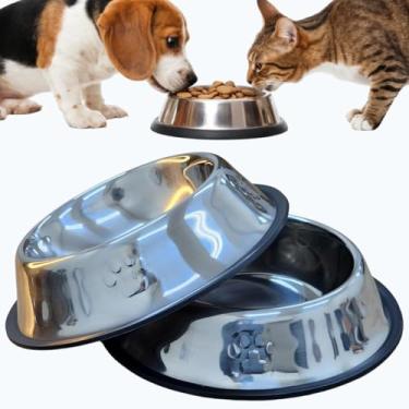 Imagem de Kit 2 Potes Comedouro e Bebedouro Em Inox Anti Derrapante Tigela Ração Água de Porte Pequeno médio e Grande Cachorro Gato Tamanho P-200ml M-300ml G-500ml (P-200ml)