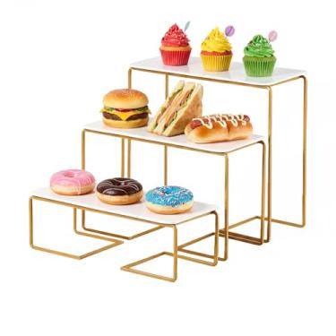 Imagem de Conjunto de suportes de mesa de sobremesa de porcelana, 3 camadas, bandejas para alimentos, cupcake, cobra, biscoitos, frutas, suprimentos de buffet (dourado)