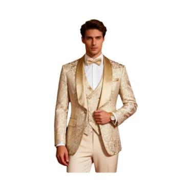 Imagem de Conjunto De Smoking Formal Masculino Elegante Em Jacquard Champanhe De