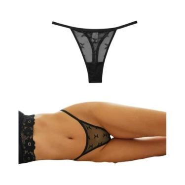 Imagem de Calcinha Sexy Feminina De Cintura Baixa Em Tule, Cor Sólida, T-back, T