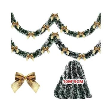 Imagem de Fitas De Tinsel Verde Com Laço 2/4/6/10M Guirlanda De Natal Decoração 