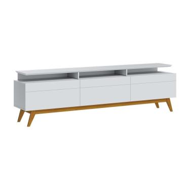 Imagem de Rack Bancada 3 Gavetas Com Nicho 218cm Amy Branco Acetinado