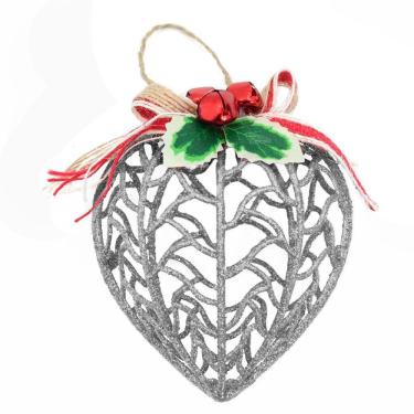 Imagem de Kit Conjunto 6 Peças Decoração Enfeite Bola Coração árvore Natal Prata Glitter Natalina 11,5cm