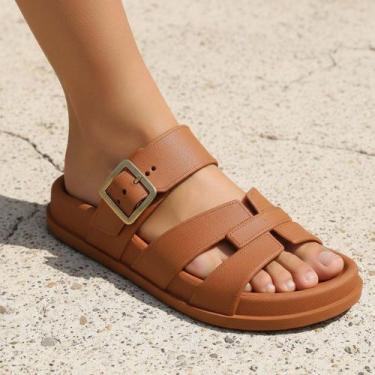 Imagem de Sandália Slide Feminina Leve Chinelo Ajustável Macia Moderna Promoção 