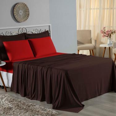 Imagem de Jogo De Cama Casal Viúva Nobre 4 Peças Malha 100% Algodão - Marrom / Vermelho