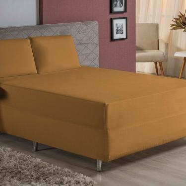 Imagem de Jogo De Cama Queen Nobre 3 Peças Luva De Box 55cm De Altura Malha 100% Algodão - Cobre