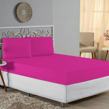 Imagem de Jogo De Cama Queen Nobre 3 Peças Lençol Com Elástico De 30cm De Altura Malha 100% Algodão - Pink