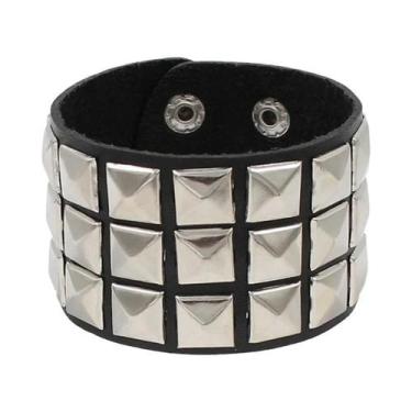 Imagem de Pulseira De Couro PU Preta Feminina Com Rebites Pontiagudos Estilo Pun