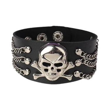 Imagem de Pulseira De Couro PU Preta Feminina Com Rebites Pontiagudos Estilo Pun