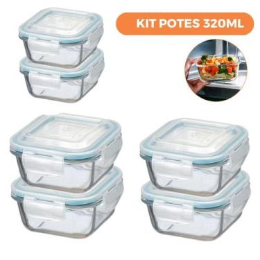 Imagem de Kit 6 Potes De Vidro Herméticos Quadrados 320Ml - Ad - Ad Importação