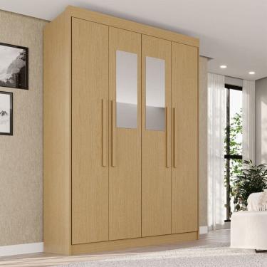 Imagem de Guarda-Roupa Solteiro Weather com Espelho 4 Portas 3 Gavetas 100% Mdf Jequitibá - Pnr Móveis
