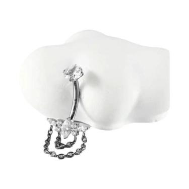 Imagem de Piercing De Umbigo Curvo De Titânio Com Corrente De Zircônia E Flor CZ