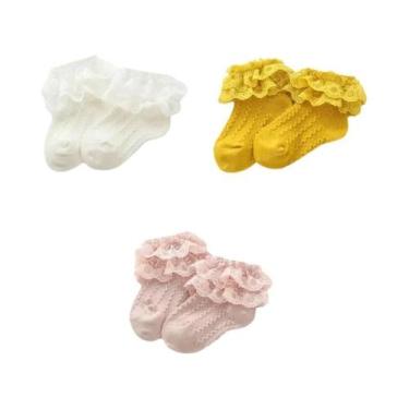 Imagem de Meias Curtas De Algodão Respirável Para Meninas Com Renda E Babados, 3