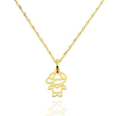 Imagem de Pingente Menino Filho Vazado com Corrente Singapura Ouro 18k - ARKHA18