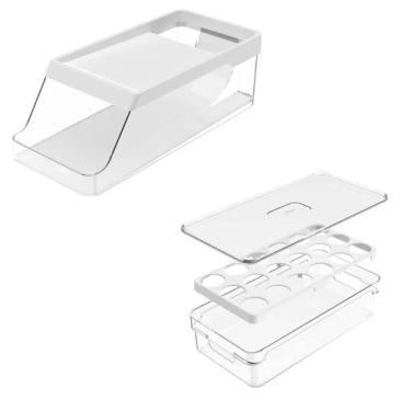 Imagem de Kit Organizador De Geladeira Latas 9 Unid Ovos 18 Unid Ou Branco