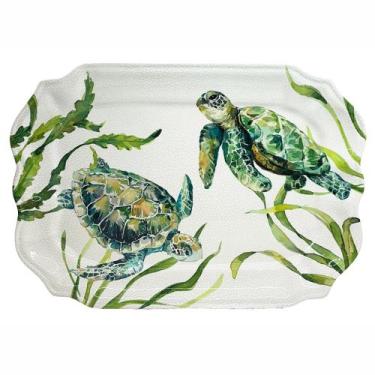 Imagem de Bandeja Retangular em Melamina Tartaruga Verde 48x35cm - ENTRECASA