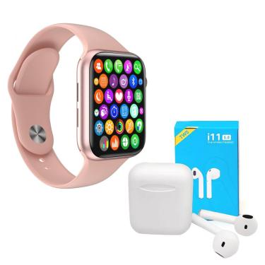 Imagem de Kit 1 SmartWatch IWO 8 Lite Plus Rosa + Fone Bt i11 Pro TWS