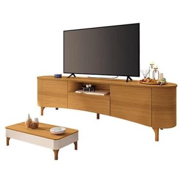 Imagem de Rack Bancada Elara Cinamomo com Mesa de Centro Liz Off White Cinamomo 