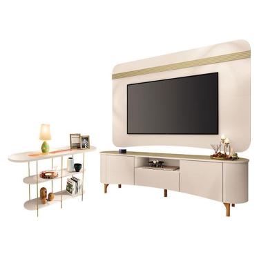 Imagem de Rack Bancada Elara E Painel Armony Off White Champanhe Com Aparador Infinity Off White - Hb Móveis