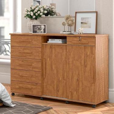 Imagem de Cômoda Madeira 6 Gavetas Rodizios Lukaliam Amêndoa - OUTRAS MARCAS