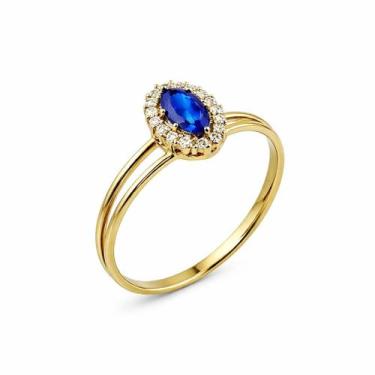 Imagem de Anel em Ouro 18K Aro Duplo Oval com Zircônia Azul - Joia Elegante - Ju