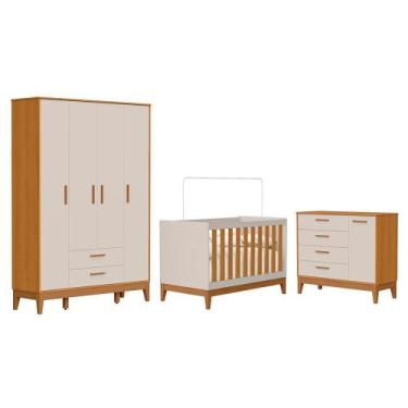 Imagem de Dormitório Infantil Flip Guarda Roupa 4 Portas, Cômoda 1 Porta e Berço