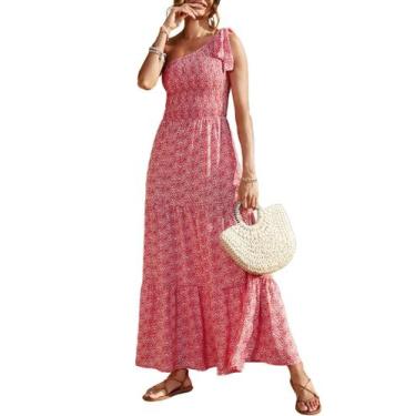 Imagem de Vestido PRETTYGARDEN Nó Ombro Único Sem Mangas Floral Vermelho P