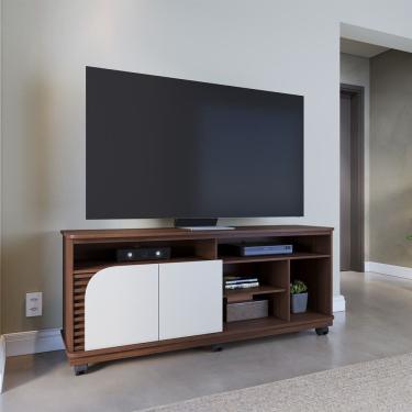 Imagem de Rack Bancada Jurerê 1.5 para Sala de TV até 65 Polegadas Nogueira Off White Matte Colibri