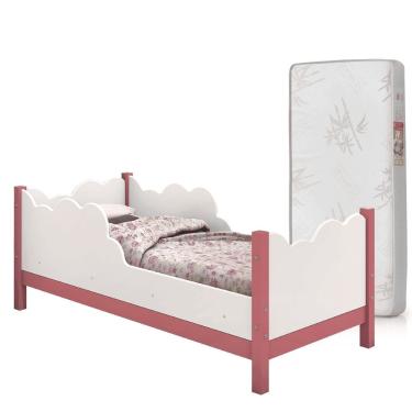 Imagem de Cama Infantil Cristal com Grade de Proteção 100% MDF Branco, Rosa com Colchão 150X70 In...