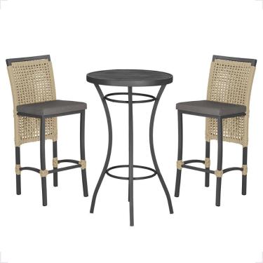 Imagem de Mesa Bistro E 2 Banquetas Roma Preta Corda Náutica 11 Rami