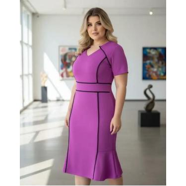 Imagem de Vestido Midi Plus Size Viés Moda Evangélica Feminina - Miss FLOWER, Vi