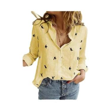 Imagem de Blusa Casual Elegante De Algodão E Linho Para Mulheres, Manga Longa, C