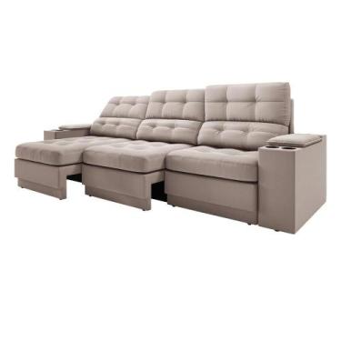 Imagem de Sofá com USB Retrátil e Reclinável Eureka 2,30m - Netsofas, Bege