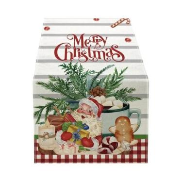 Imagem de Caminho De Mesa De Linho Com Estampa De Natal, Decoração Para Mesa De 