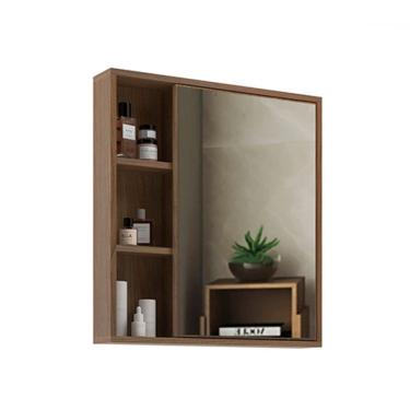 Imagem de Armário de Banheiro Maré 1 Porta 3 Nichos com Espelho 100% Mdf Noce - Belizze Móveis