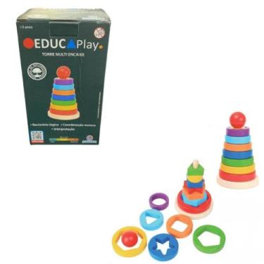 Imagem de Brinquedo Montessori Torre Multi Encaixe Educa Play Polibrinq - STAR W