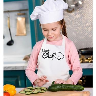 Imagem de Avental Infantil Mini Chef Protege Roupas Poliester e PVC Leve para Cozinha Escolar Branco Vida Pratika