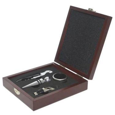 Imagem de Kit para vinho 4 peças com saca rolhas caixa madeira - LIVON