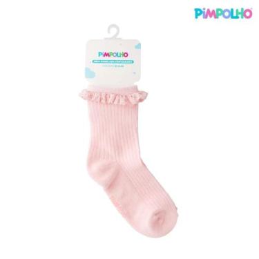 Imagem de Meia Infantil Feminina Canelada Com Babado PIMPOLHO Cor:RosaTamanho:16