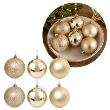 Imagem de Kit 6 Bolas de Natal Champanhe Prime Texturas Mistas 8cm Glitter, Bril