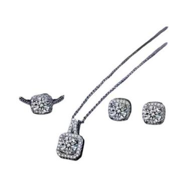 Imagem de Conjunto De Joias De Cristal De Zircônia Prata Em 3 Peças Para Mulhere