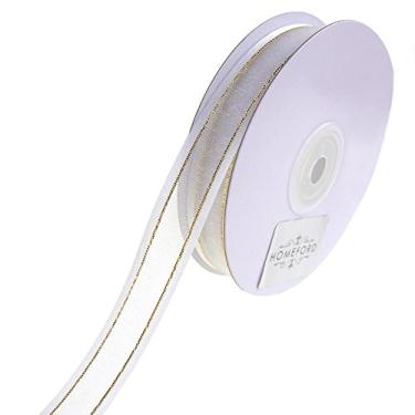 Imagem de Homeford Fita de organza com borda de cetim dourada, 1,5 cm (5/8 polegadas), 23 jardas (branca)