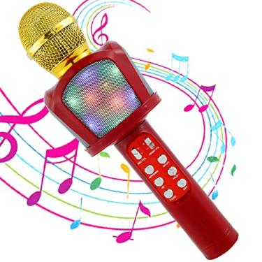Imagem de JaryforAZ_BRKaraoke Microphone Wireless Bluetooth5. 0 Microfone de Karaoke com Luzes LED 3W 1200mAh Bateria Portátil Handheld Redução de Ruído Karaoke Mic Speaker para Crianças Adultos Festa Road Trip