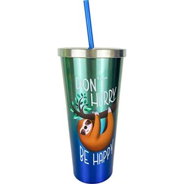 Imagem de Spoontiques Copo de aço 18295 com canudo, 680 g, preguiça