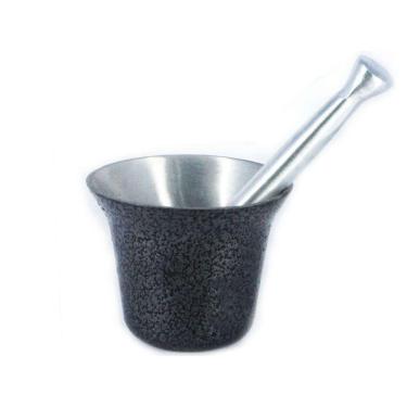 Imagem de Almofariz Alumínio Polido Craqueado Socador de Alho Preto Grande