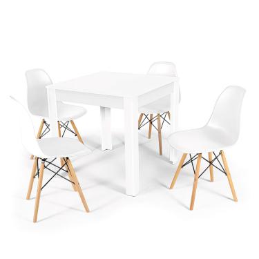 Imagem de Conjunto Mesa de Jantar Quadrada Sofia Branca 80x80cm com 4 Cadeiras Eames Eiffel - Branco